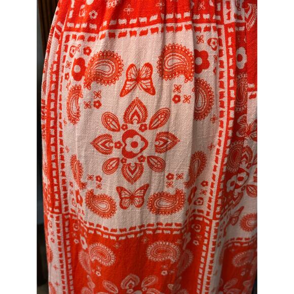 Lisa Says Gah Bandana print pink red smocked dress small linen - Picture 5 of 9
